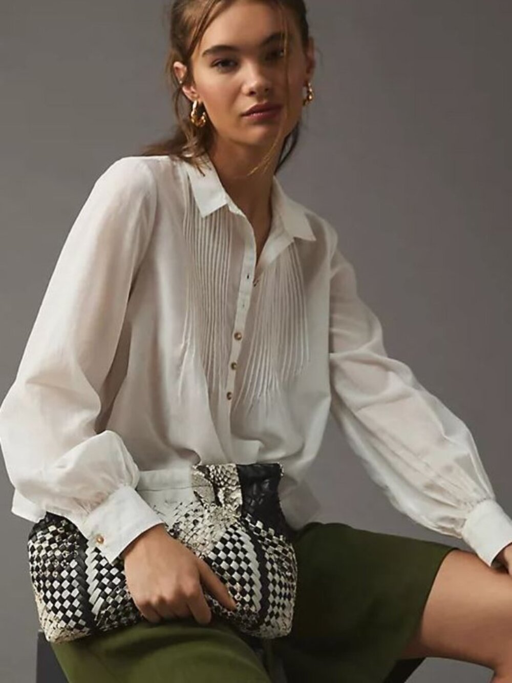 Anthropologie | Pilcro White Pintuck Pleated Button Down Blouse | White, Large